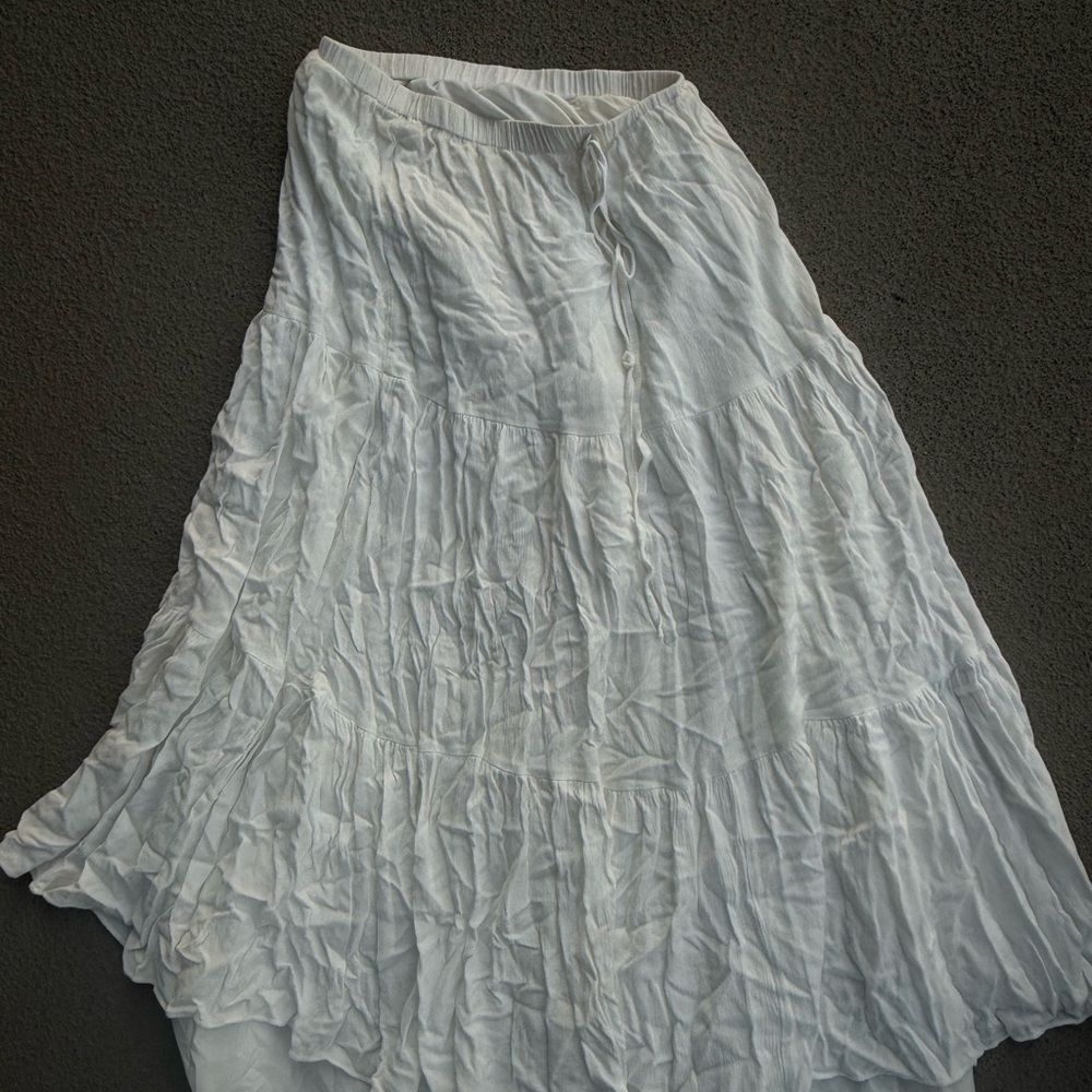White Lightweight Tiered Maxi Skirt